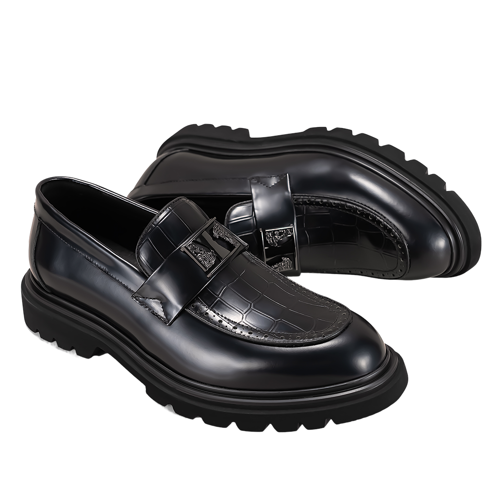 鳄鱼纹乐福鞋 - 进口头层牛皮